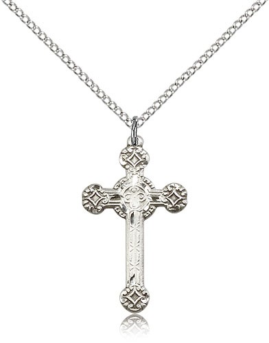 Cross Pendant, Sterling Silver - 18&quot; 1.2mm Sterling Silver Chain + Clasp