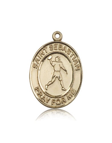 St. Sebastian Football Medal, 14 Karat Gold, Large - 14 KT Yellow Gold