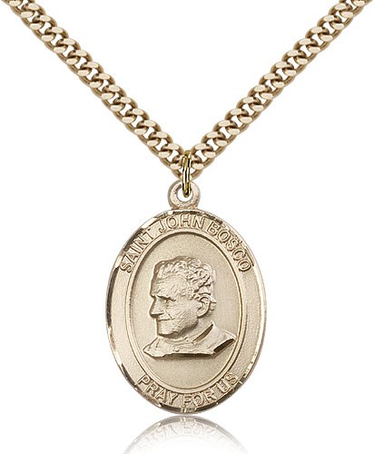 St. John Bosco Medal, Gold Filled, Large - 24&quot; 2.4mm Gold Plated Chain + Clasp