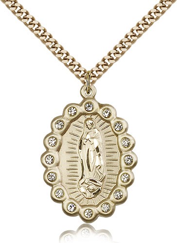 Our Lady of Guadalupe Medal, Gold Filled - 24&quot; 2.4mm Gold Plated Endless Chain