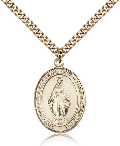 Miraculous Medal, Gold Filled, Large - 24&quot; 2.4mm Gold Plated Chain + Clasp