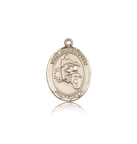 St. Christopher Motorcycle Medal, 14 Karat Gold, Medium - 14 KT Yellow Gold