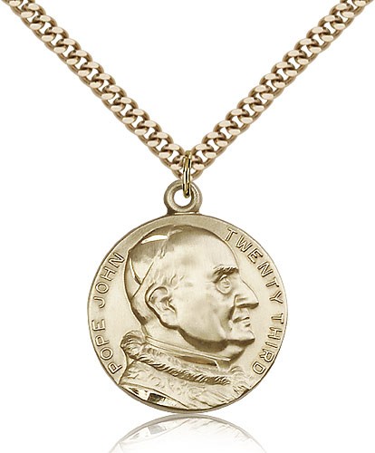 St. Pope John Xxii Medal, Gold Filled - 24&quot; 2.4mm Gold Plated Endless Chain