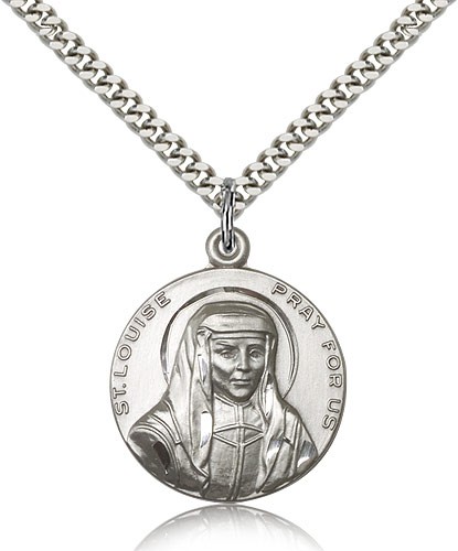 St. Louise Medal, Sterling Silver - 24&quot; 2.4mm Rhodium Plate Endless Chain