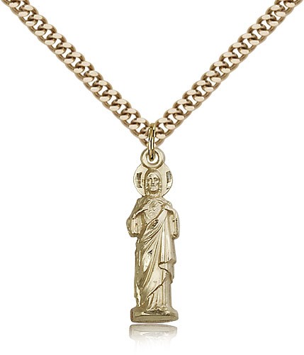 Sacred Heart Medal, Gold Filled - 24&quot; 2.4mm Gold Plated Endless Chain