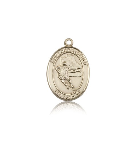 St. Christopher Hockey Medal, 14 Karat Gold, Medium - 14 KT Yellow Gold