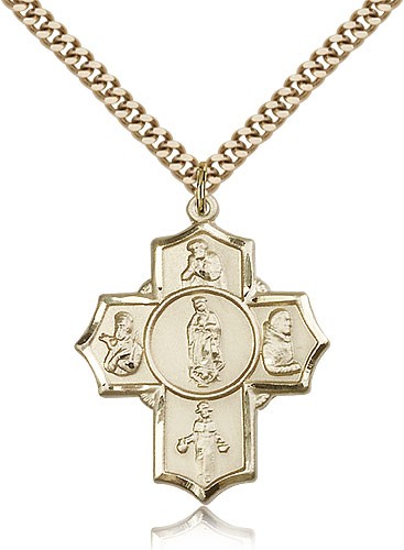 Guadalupe Dieg Pio/Xav Nino Medal, Gold Filled - 24&quot; 2.4mm Gold Plated Endless Chain