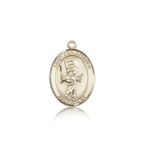 St. Christopher Baseball Medal, 14 Karat Gold, Medium - 14 KT Yellow Gold