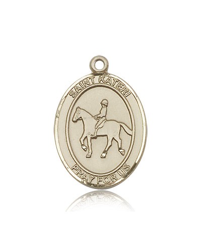 St. Kateri Equestrian Medal, 14 Karat Gold, Large - 14 KT Yellow Gold