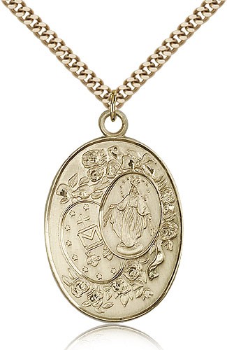 Miraculous Medal, Gold Filled - 24&quot; 2.4mm Gold Plated Endless Chain