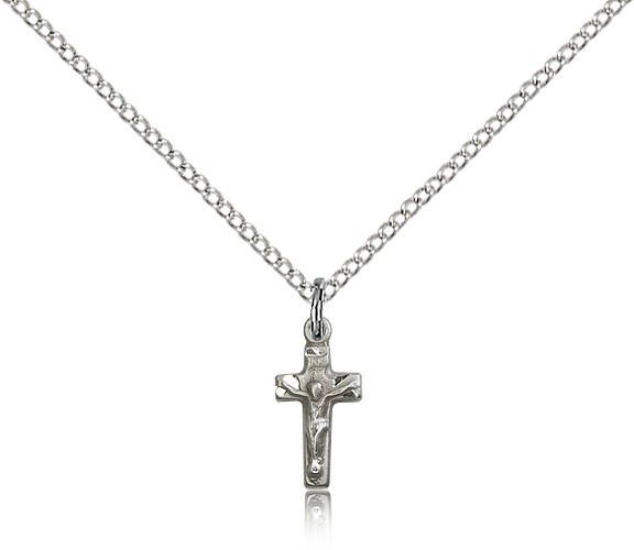 Crucifix Pendant, Sterling Silver - 18&quot; 1.2mm Sterling Silver Chain + Clasp