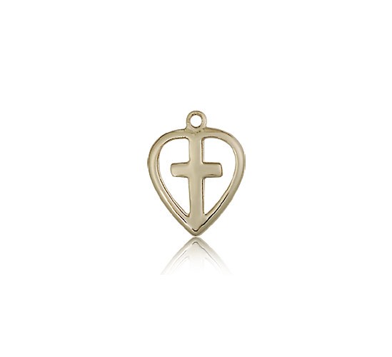 Heart Cross Pendant, 14 Karat Gold - 14 KT Yellow Gold