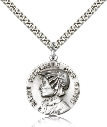 St. Ann Medal, Sterling Silver - 24&quot; 2.4mm Rhodium Plate Endless Chain