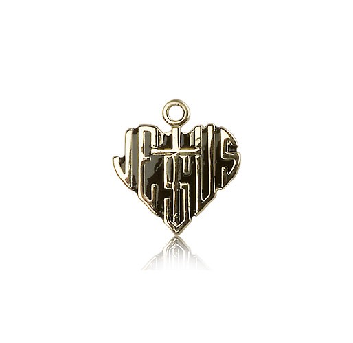 Heart of Jesus Cross Pendant, 14 Karat Gold - 14 KT Yellow Gold