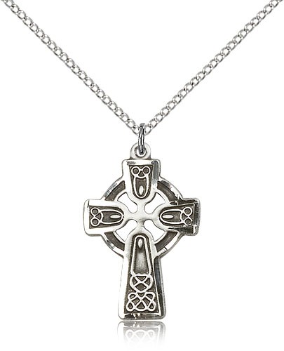 Celtic Cross Pendant, Sterling Silver - 18&quot; 1.2mm Sterling Silver Chain + Clasp