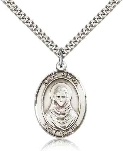 St. Rafta Medal, Sterling Silver, Large - 24&quot; 2.4mm Rhodium Plate Chain + Clasp