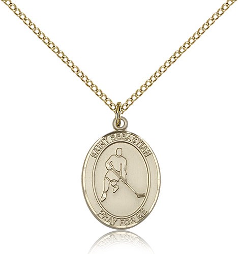 St. Sebastian Ice Hockey Medal, Gold Filled, Medium - Gold-tone