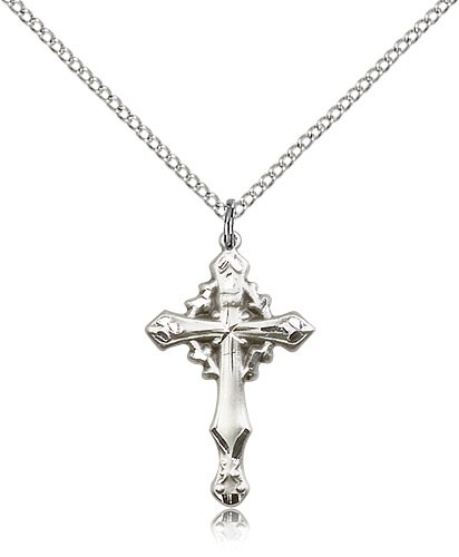 Cross Pendant, Sterling Silver - 18&quot; 1.2mm Sterling Silver Chain + Clasp