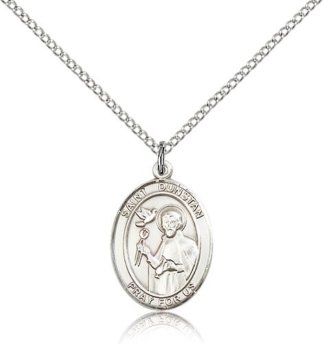 St. Dunstan Medal, Sterling Silver, Medium - 18&quot; 1.2mm Sterling Silver Chain + Clasp