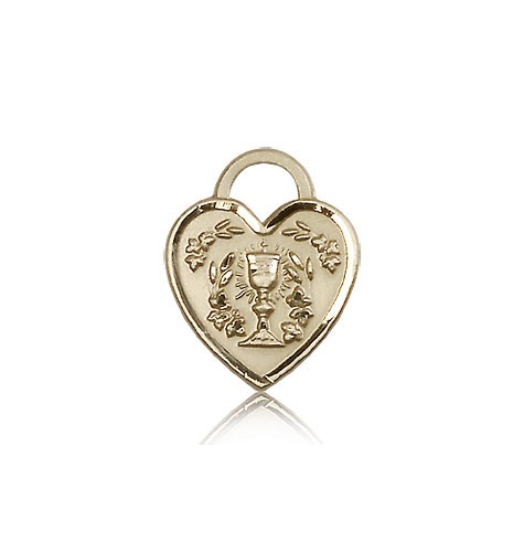 Communion Heart Medal, 14 Karat Gold - 14 KT Yellow Gold