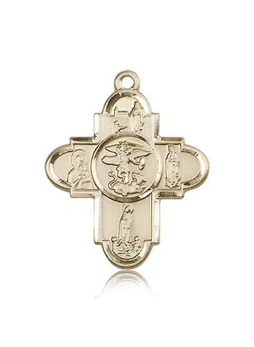 Our Lady 5 Way Cross Pendant, 14 Karat Gold - 14 KT Yellow Gold