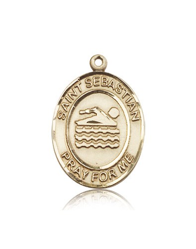 St. Sebastian Swimming Medal, 14 Karat Gold, Large - 14 KT Yellow Gold