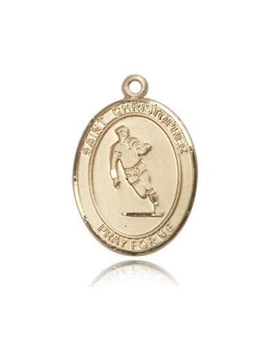 St. Christopher Rugby Medal, 14 Karat Gold, Large - 14 KT Yellow Gold