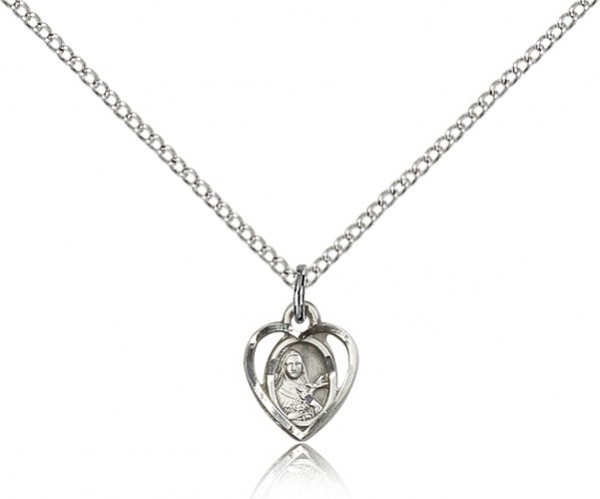 St. Theresa Medal, Sterling Silver - 18&quot; 1.2mm Sterling Silver Chain + Clasp