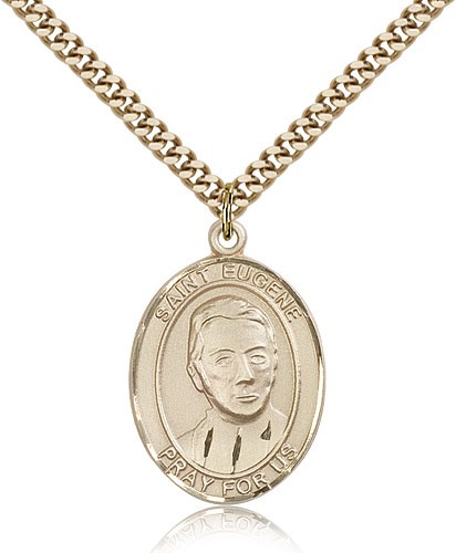 St. Eugene De Mazenod Medal, Gold Filled, Large - 24&quot; 2.4mm Gold Plated Chain + Clasp