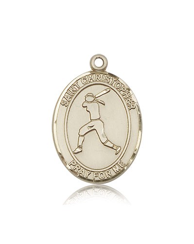 St. Christopher Softball Medal, 14 Karat Gold, Large - 14 KT Yellow Gold