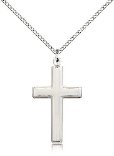 Cross Pendant, Sterling Silver - 18&quot; 1.2mm Sterling Silver Chain + Clasp