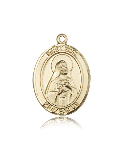 St. Rita of Cascia Medal, 14 Karat Gold, Large - 14 KT Yellow Gold