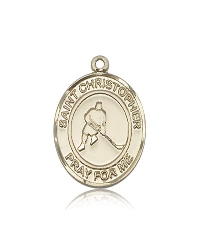 St. Christopher Ice Hockey Medal, 14 Karat Gold, Large - 14 KT Yellow Gold