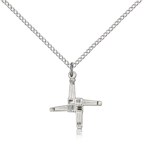 St. Brigid Cross Pendant, Sterling Silver - 18&quot; 1.2mm Sterling Silver Chain + Clasp