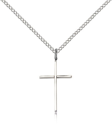 Cross Pendant, Sterling Silver - 18&quot; 1.2mm Sterling Silver Chain + Clasp