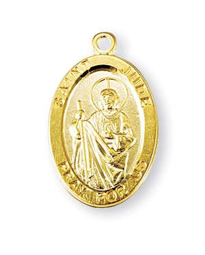 St. Jude Pendant, 16 Karat Gold Over Sterling Silver with Chain - Gold-tone