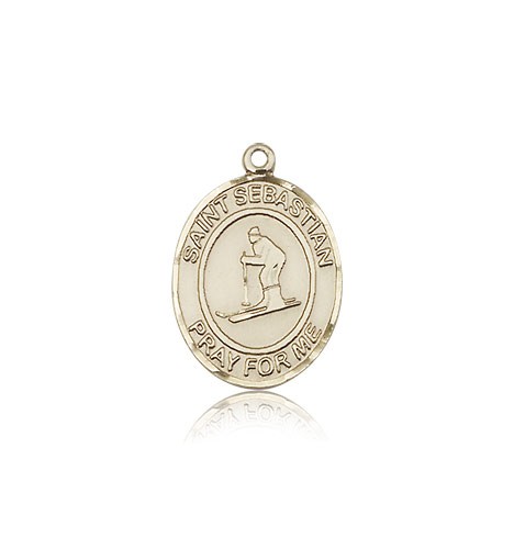 St. Sebastian Skiing Medal, 14 Karat Gold, Medium - 14 KT Yellow Gold