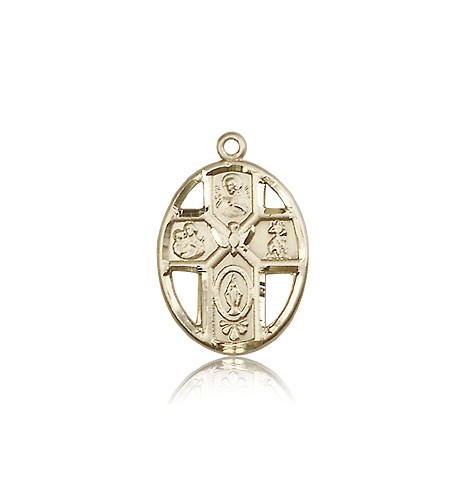 5 Way Cross Holy Spirit Medal, 14 Karat Gold - 14 KT Yellow Gold