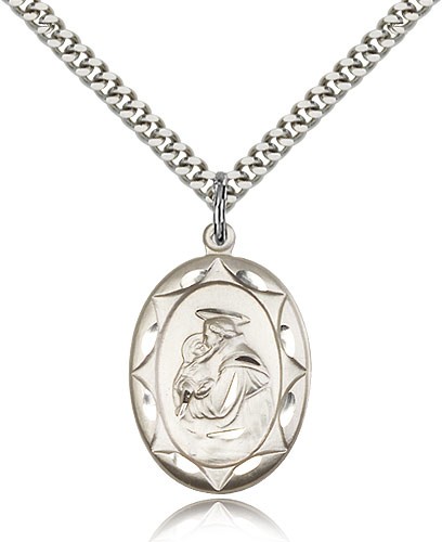 St. Anthony Medal, Sterling Silver - 24&quot; 2.4mm Rhodium Plate Endless Chain