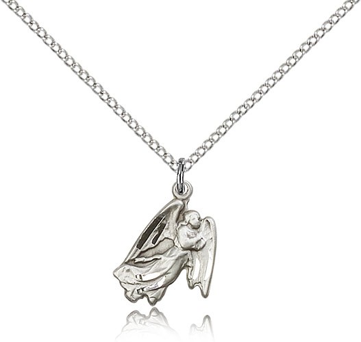 Guardian Angel Medal, Sterling Silver - 18&quot; 1.2mm Sterling Silver Chain + Clasp