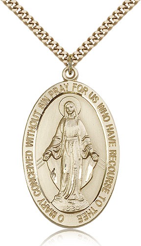 Miraculous Medal, Gold Filled - 24&quot; 2.4mm Gold Plated Endless Chain