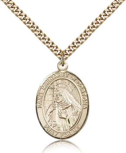 St. Margaret of Cortona Medal, Gold Filled, Large - 24&quot; 2.4mm Gold Plated Chain + Clasp