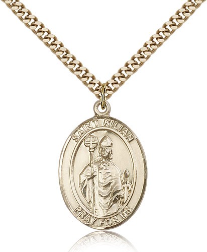 St. Kilian Medal, Gold Filled, Large - 24&quot; 2.4mm Gold Plated Chain + Clasp