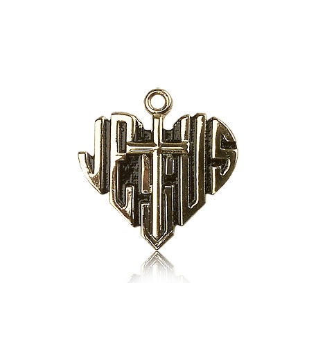 Heart of Jesus Cross Pendant, 14 Karat Gold - 14 KT Yellow Gold