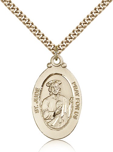 St. Jude Medal, Gold Filled - 24&quot; 2.4mm Gold Plated Endless Chain