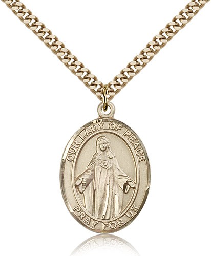 Our Lady of Peace Medal, Gold Filled, Large - 24&quot; 2.4mm Gold Plated Chain + Clasp