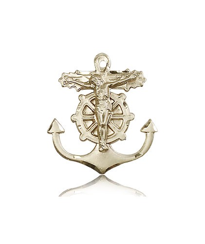 Anchor Crucifix Pendant, 14 Karat Gold - 14 KT Yellow Gold