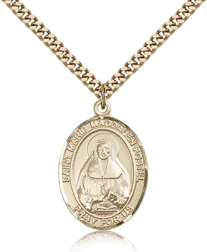 Marie Magdalen Postel Medal, Gold Filled, Large - 24&quot; 2.4mm Gold Plated Chain + Clasp