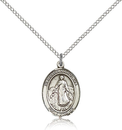 Blessed Karolina Kozkowna Medal, Sterling Silver, Medium - 18&quot; 1.2mm Sterling Silver Chain + Clasp