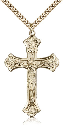 Crucifix Pendant, Gold Filled - 24&quot; 2.4mm Gold Plated Endless Chain